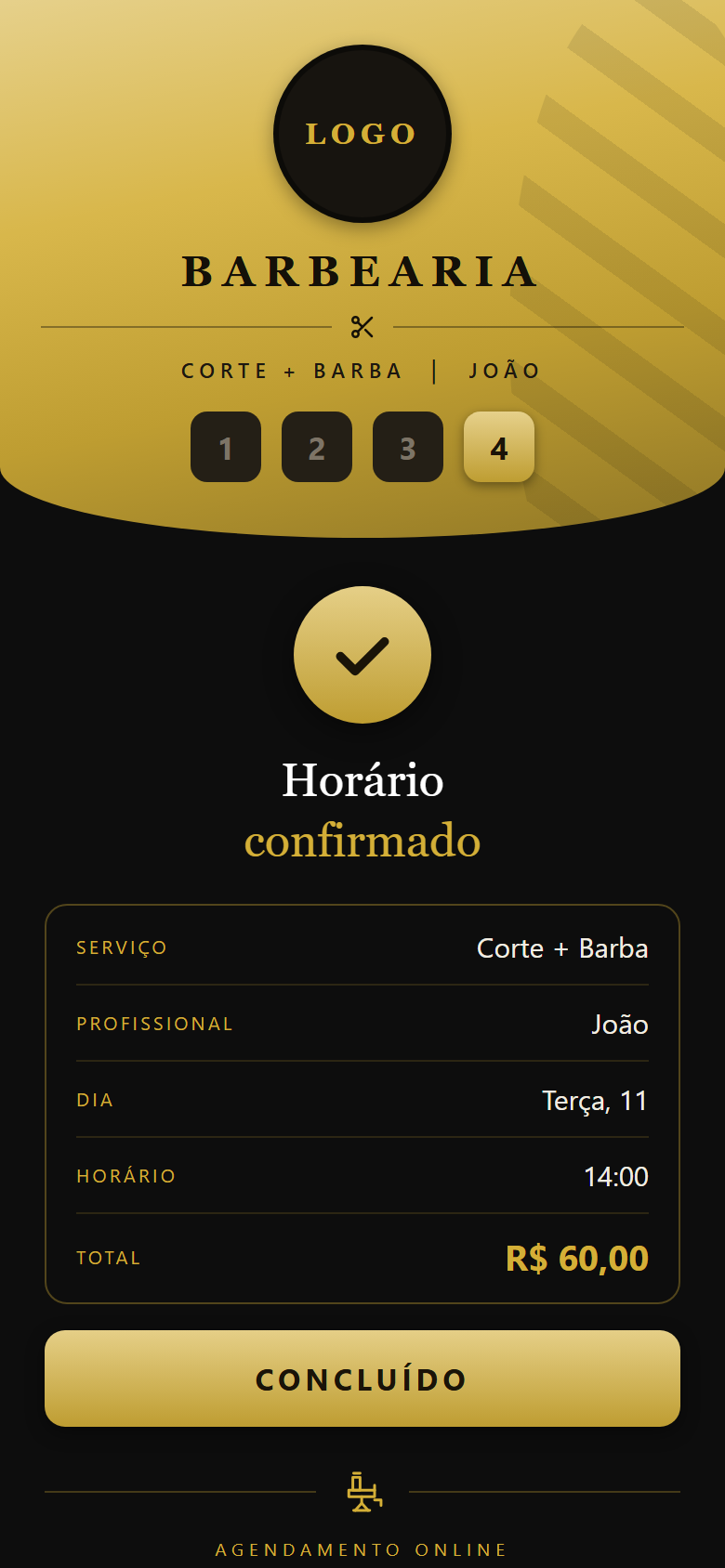Passo 4: confirmação do horário